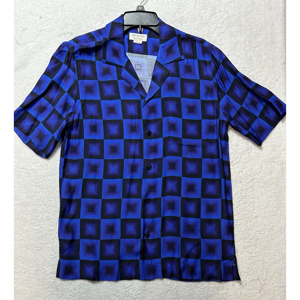 Dries Van Noten x Verner Panton Mens Size 46 Blue Short Sleeve Button Up Shirt